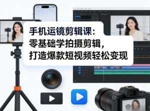 手机运镜剪辑课：零基础学拍摄剪辑，打造爆款短视频轻松变现-数智网创