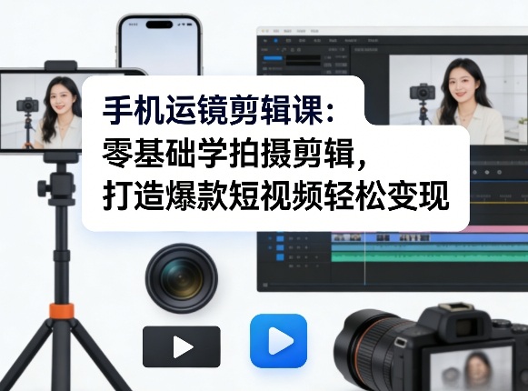 手机运镜剪辑课：零基础学拍摄剪辑，打造爆款短视频轻松变现-数智网创