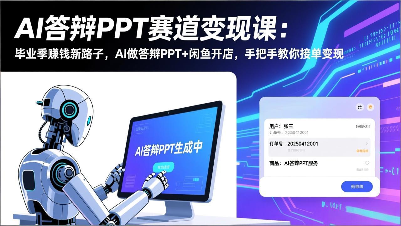 AI答辩PPT赛道变现课：毕业季赚钱新路子，AI做答辩PPT+闲鱼开店，手把手教你接单变现-数智网创