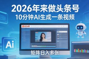2026年来做头条号，10分钟AI生成一条视频，矩阵日入多张-数智网创