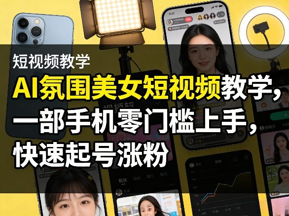 AI氛围美女短视频教学，一部手机零门槛上手，快速起号涨粉-数智网创