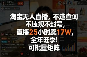 淘宝无人直播，不违规不封号，直播25小时卖17W，全年旺季！可批量矩阵【揭秘】-数智网创