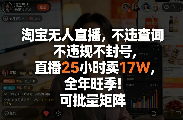 淘宝无人直播，不违规不封号，直播25小时卖17W，全年旺季！可批量矩阵【揭秘】-数智网创