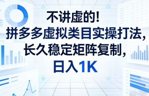 不讲虚的！拼多多虚拟类目实操打法，长久稳定矩阵复制，日入1K【揭秘】-数智网创