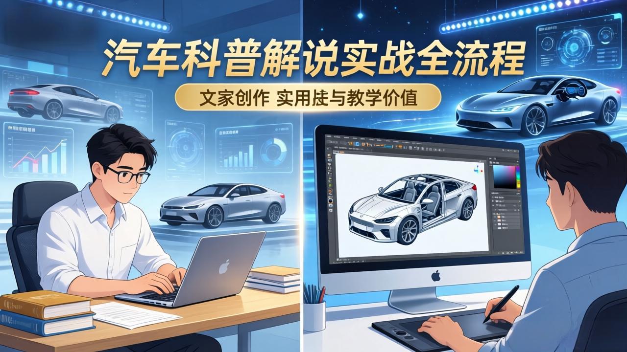 抖音汽车科普解说实战：文案+动画+画面处理+去水印全流程，打造专业汽车科普视频-数智网创