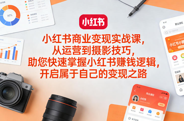 小红书商业变现实战课，从运营到摄影技巧，助您快速掌握小红书賺钱逻辑，开启属于自己的变现之路-数智网创