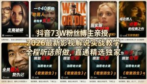 抖音73W粉丝博主亲授，2026最新影视解说实战教学，全程听话照做，直通精选独家-数智网创