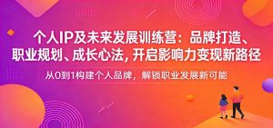 个人IP及未来发展训练营：品牌打造、职业规划、成长心法，开启影响力变现新路径-数智网创