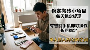 稳定搬砖小项目，每天稳定提现，有智能手机即可操作-数智网创