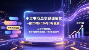 小红书商单变现训练营-第20期26年3月更新：从定位到接单，手把手教你打造能接广告的KOC账号-数智网创