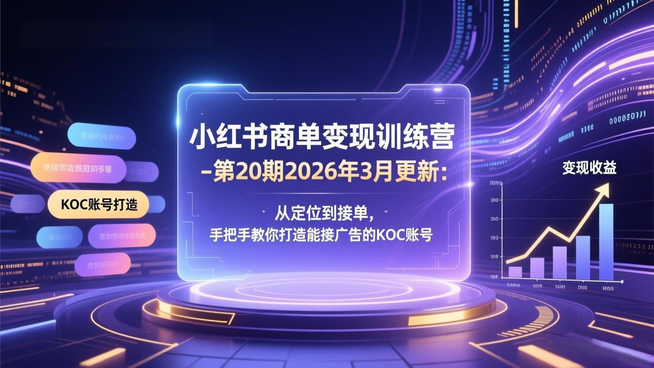 小红书商单变现训练营-第20期26年3月更新：从定位到接单，手把手教你打造能接广告的KOC账号-数智网创