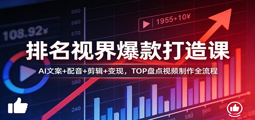 排名视界爆款打造课：AI文案+配音+剪辑+变现，TOP盘点视频制作全流程-数智网创