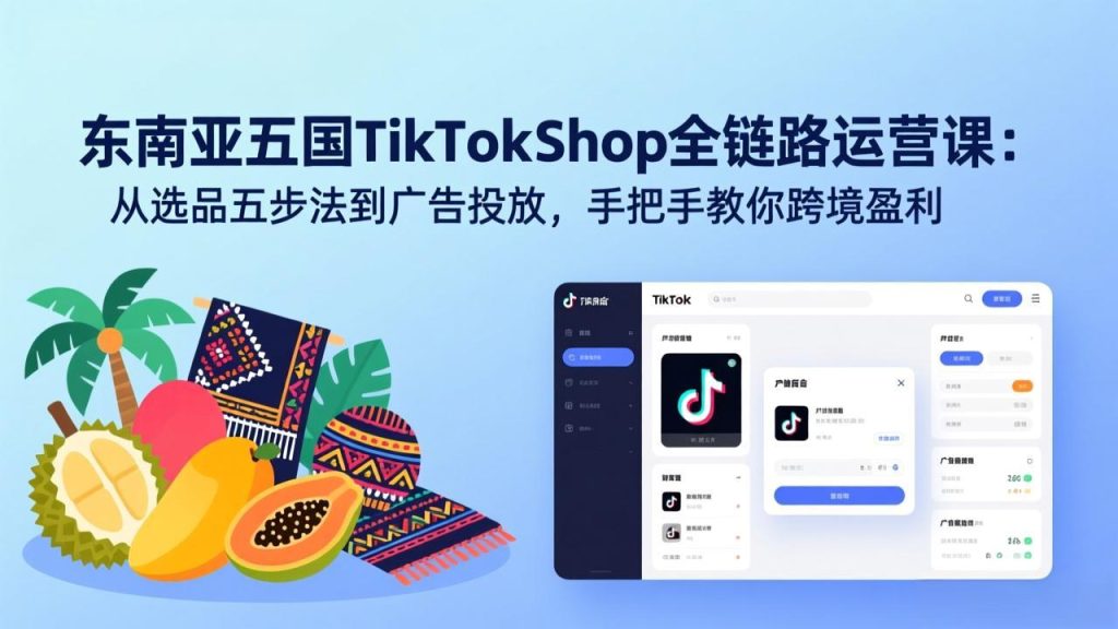 东南亚五国TikTok Shop全链路运营课：从选品五步法到广告投放，手把手教你跨境盈利-数智网创