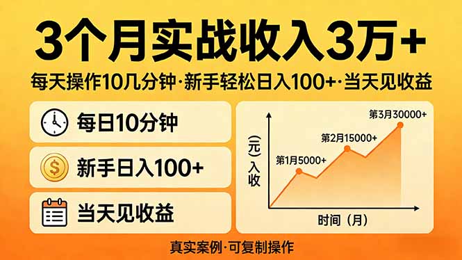3个月实战收入3万+，每天操作10几分钟，新手轻松日入100+，当天见收益-数智网创