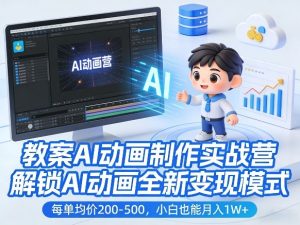教案AI动画制作实战营，解锁AI动画全新变现模式，每单均价200-500，小白也能月入1W+-数智网创