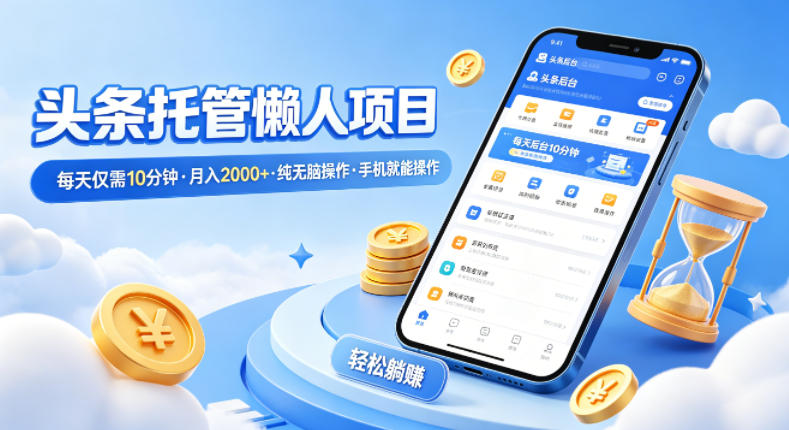 头条托管懒人项目，每天仅需10分钟，月入2000+，纯无脑操作，手机就能操作【揭秘】-数智网创