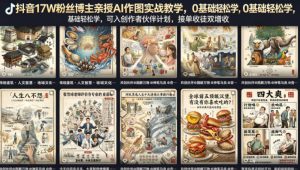 抖音17W粉丝博主亲授AI作图实战教学，0基础轻松学，可入创作者伙伴计划，接单收徒双增收-数智网创