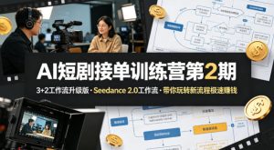 AI短剧接单训练营第2期,3+2工作流升级版,Seedance 2.0工作流,带你玩转新流程极速賺钱-数智网创