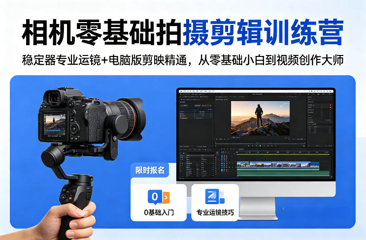 相机零基础拍摄剪辑训练营：稳定器专业运镜+电脑版剪映精通，从零基础小白到视频创作大师-数智网创