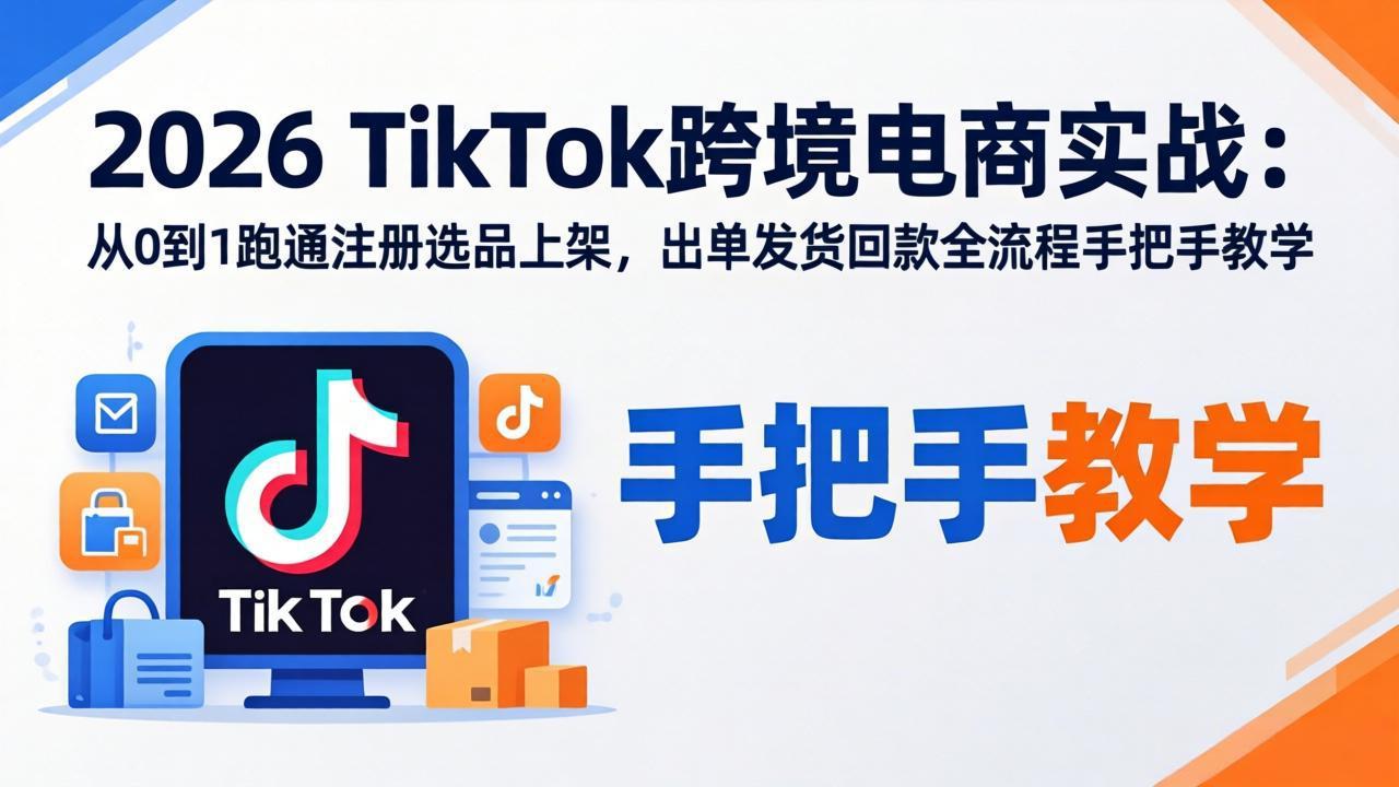 2026TikTok跨境电商实战-更新：从0到1跑通注册选品上架，出单发货回款全流程手把手教学-数智网创