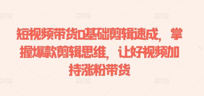 短视频带货0基础剪辑速成，掌握爆款剪辑思维，让好视频加持涨粉带货-数智网创