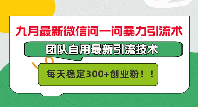 九月最新微信问一问暴力引流术，团队自用引流术，每天稳定300+创…-数智网创