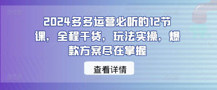 2024多多运营必听的12节课，全程干货，玩法实操，爆款方案尽在掌握-数智网创