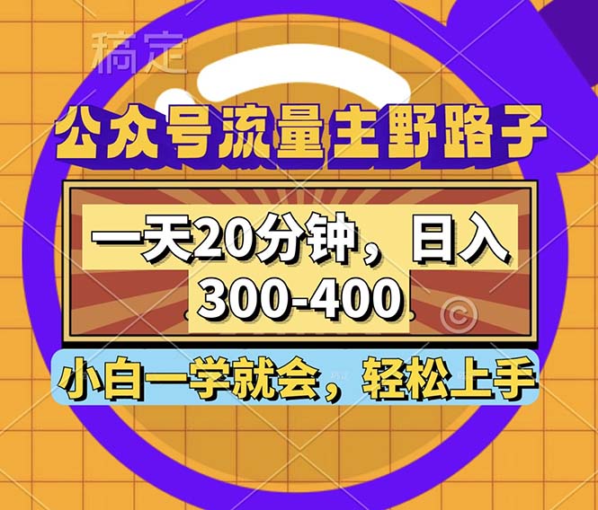 公众号流量主野路子玩法，一天20分钟，日入300~400，小白一学就会-数智网创