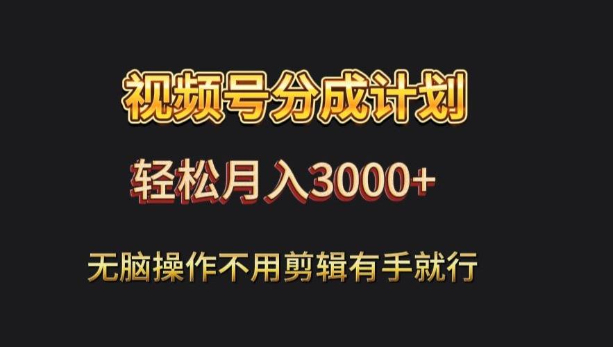 视频号流量分成，不用剪辑，有手就行，轻松月入2000+-数智网创
