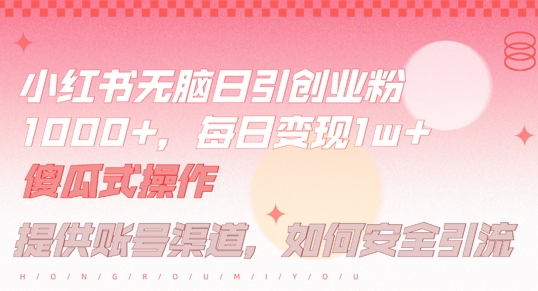 小红书无脑每日引流创业粉500+,小白每天只花半小时,躺赚长尾收益【揭秘】-数智网创