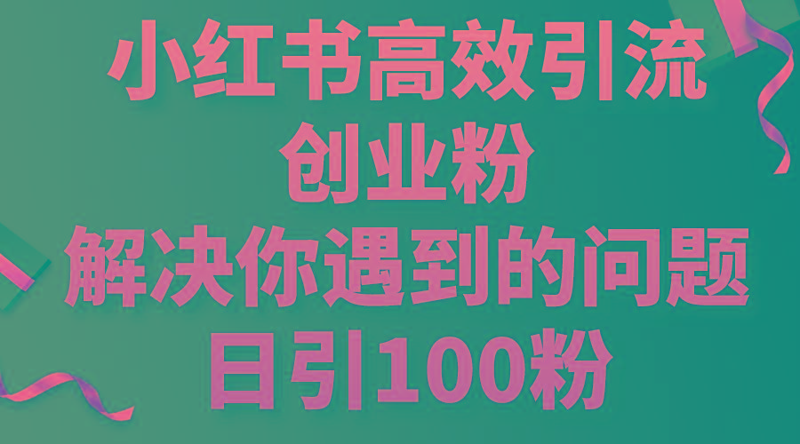 小红书高效引流创业粉,解决你遇到的问题,日引100粉-数智网创