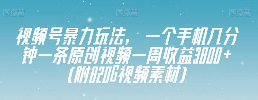 视频号暴力玩法，一个手机几分钟一条原创视频一周收益3800+（附820G视频素材）-数智网创