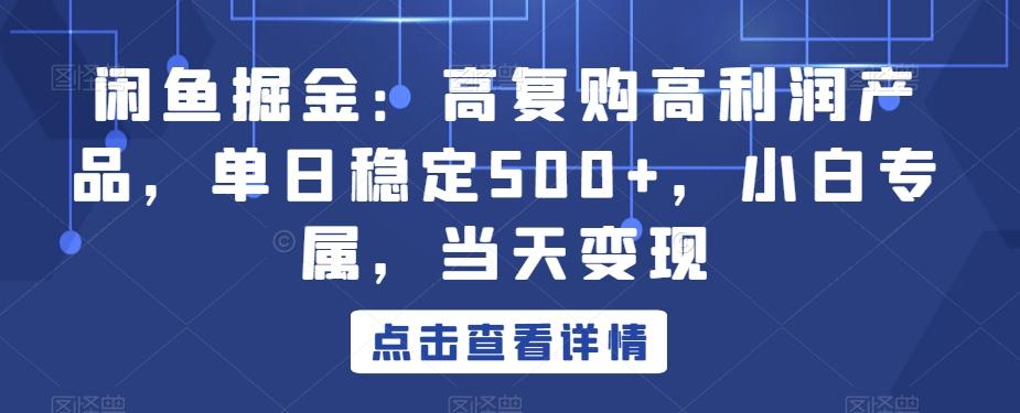 闲鱼掘金:高复购高利润产品,单日稳定500+,小白专属,当天变现-数智网创