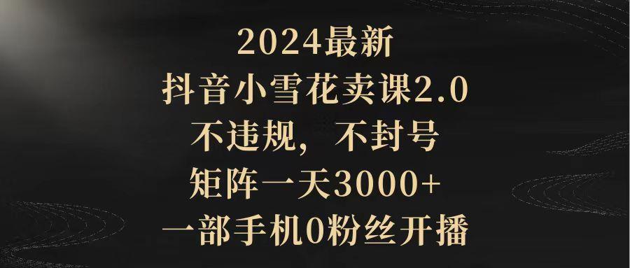 (9639期)2024最新抖音小雪花卖课2.0 不违规 不封号 矩阵一天3000+一部手机0粉丝开播-数智网创