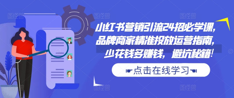 小红书营销引流24招必学课，品牌商家精准投放运营指南，少花钱多赚钱，避坑秘籍!-数智网创