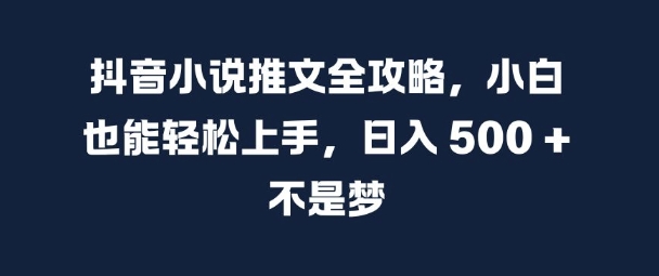 抖音小说推文全攻略，小白也能轻松上手，日入 5张+ 不是梦【揭秘】-数智网创