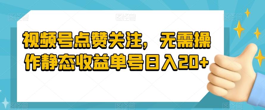 视频号点赞关注，无需操作静态收益单号日入20+-数智网创