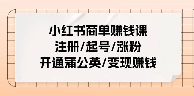 小红书商单赚钱课：注册/起号/涨粉/开通蒲公英/变现赚钱(25节课)-数智网创