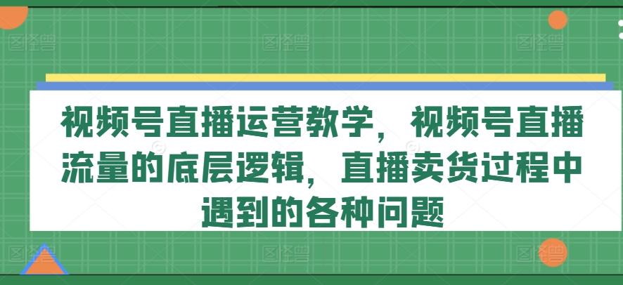 视频号直播运营教学，视频号直播流量的底层逻辑，直播卖货过程中遇到的各种问题-数智网创