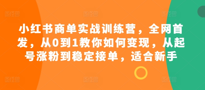 小红书商单实战训练营,全网首发,从0到1教你如何变现,从起号涨粉到稳定接单,适合新手-数智网创