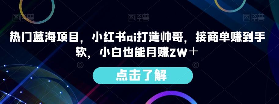 热门蓝海项目，小红书ai打造帅哥，接商单赚到手软，小白也能月赚2W＋-数智网创