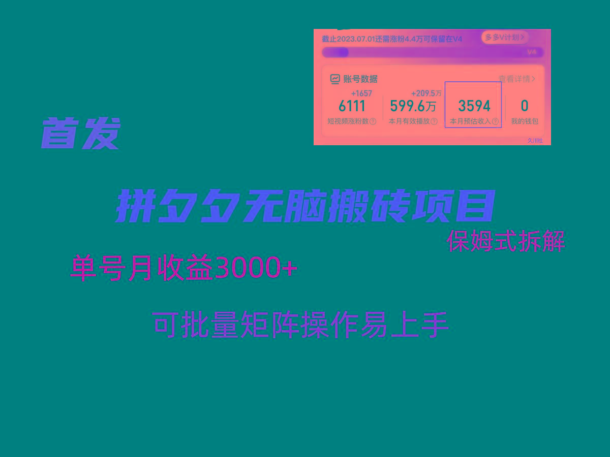 拼夕夕无脑搬砖，单号稳定收益3000+，保姆式拆解-数智网创
