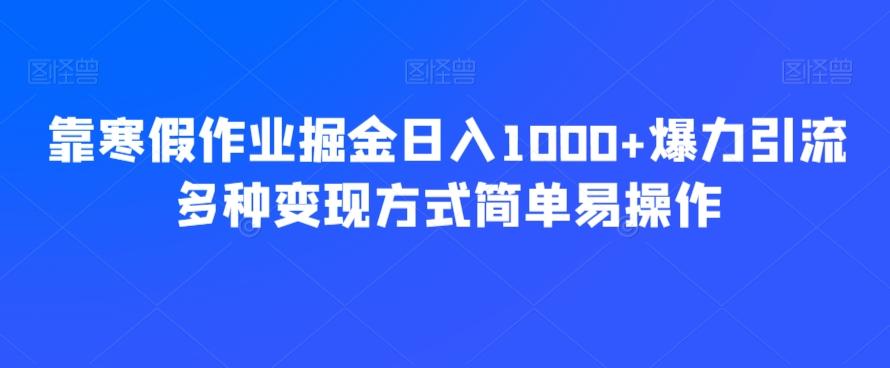 靠寒假作业掘金日入1000+爆力引流多种变现方式简单易操作-数智网创