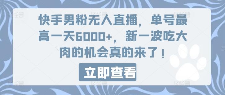 快手男粉无人直播，单号最高一天6000+，新一波吃大肉的机会真的来了-数智网创