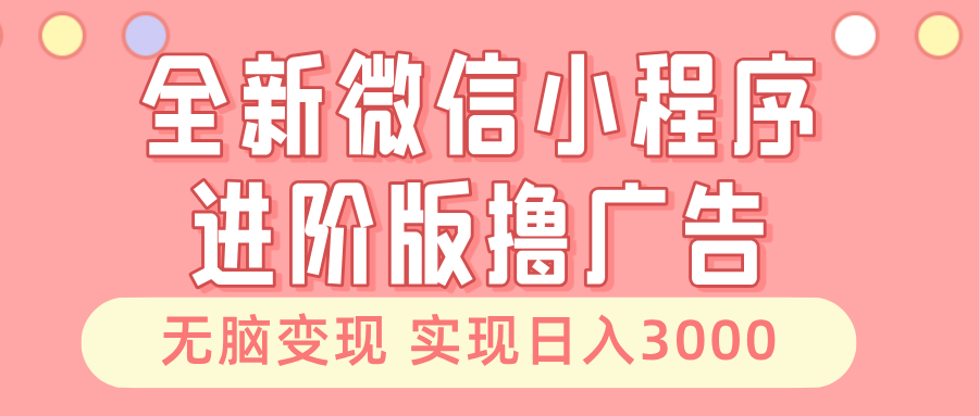 全新微信小程序进阶版撸广告 无脑变现睡后也有收入 日入3000＋-数智网创