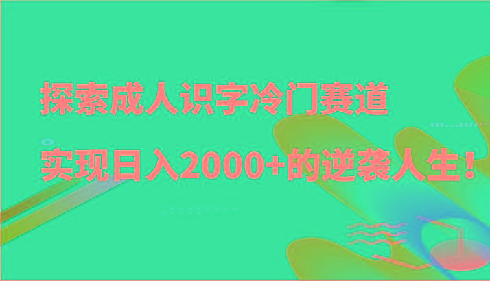 探索成人识字冷门赛道,实现日入2000+的逆袭人生!-数智网创