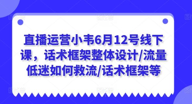 直播运营小韦6月12号线下课，话术框架整体设计/流量低迷如何救流/话术框架等-数智网创