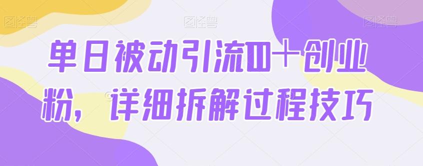 单日被动引流100＋创业粉，详细拆解过程技巧-数智网创