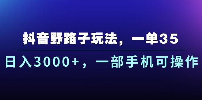 抖音野路子玩法，一单35.日入3000+，一部手机可操作-数智网创