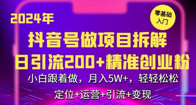 2024年抖音做项目拆解日引流300+创业粉，小白跟着做，月入5万，轻轻松松【揭秘】-数智网创
